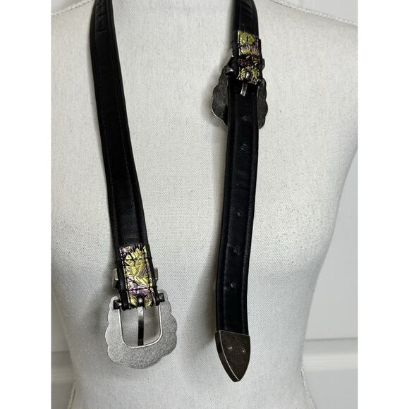 Free People Black Purple Belt S/M Bohemian Floral Western Cowboy Double Buckle main image 9